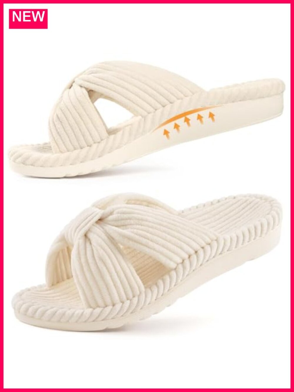 Orthopedic Arch Support Slippers Corduroy Cross Bow Open Toe House Slippers